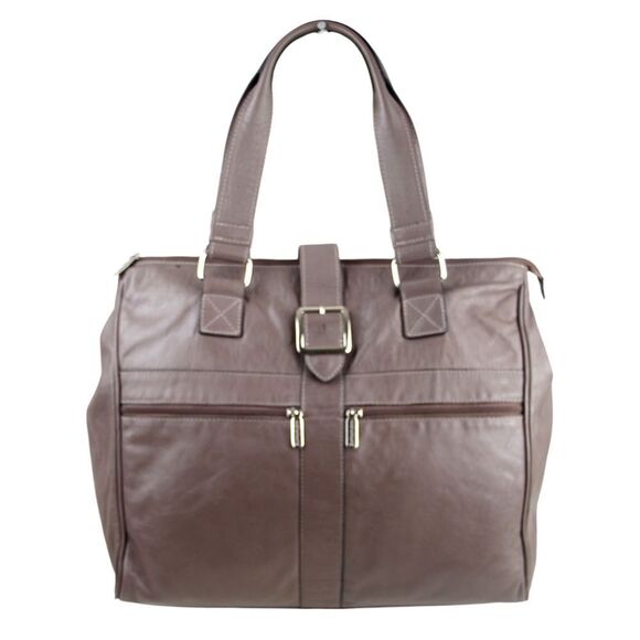 Bennemann BROWN GENUINE LEATHER BUCKLE SHOULDER BAG BUSINESS TOTE HANDBAG PURSE - Picture 1 of 15